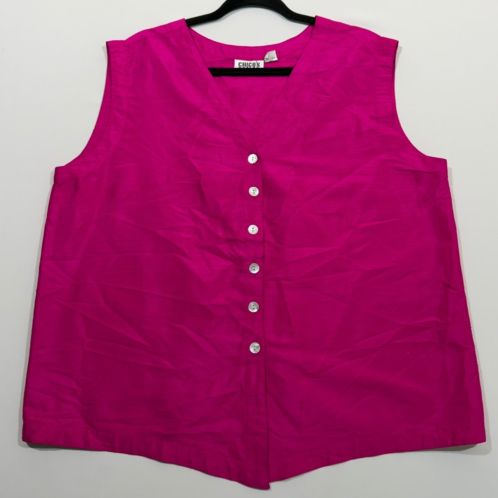 Vintage Chicos Design Top 3 XL Fuchsia Pink Silk Vest 90s‎ OfficeSiren